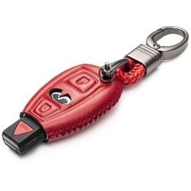 Vitodeco Genuine Leather Smart Key Fob Case Cover Protector with Key Chain Clip - Compatible for Infiniti QX30 (2017 - 2018 Models) - 2 or 3 Buttons, Red
