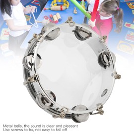 8in Tambourine Double Row Jingle Bells Hand Tambourine Hand Held Percussion Instrument (Transparent)
