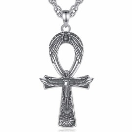 AEONSLOVE Ankh 925 Silver Anubis Necklace with Egyptian Runes Eye of Horus Pendant Egyptian Jewellery Scarab Amulet, Sterling Silver