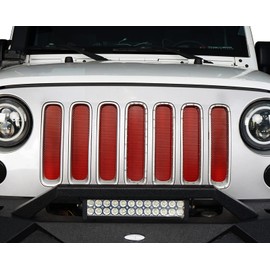 Hooke Road Wrangler Red Accessories Front Grille Mesh Insert Bug Screen Deflector Compatible with Jeep JK Wrangler 2007-2018