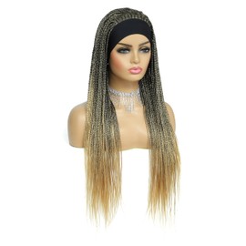InJuting Hair Headband Box Braids Wig for Women Long Braided Synthetic Wig Stylish and Versatile Jumbo Box Braided Wig (M1B/27)