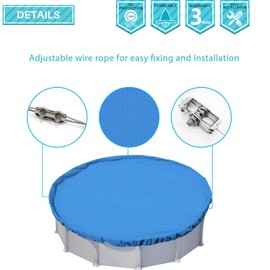 Coarbor 16' Round Winter Pool Cover for 12' Above Ground Pools Safety Pool Covers with Wire Rope Hemmed All Edges Super Heavy Duty Strong Double Stitched Seam Blue
