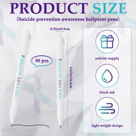 Ireer 50 Pcs Sucide Prevention Awareness Ribbon Pen Teal Purple Ribbon Suicide Awareness Pen Bulk Black Ink Retractable Ribbon Ballpoint Pens for Women Men Teen Mental Health Care Activities