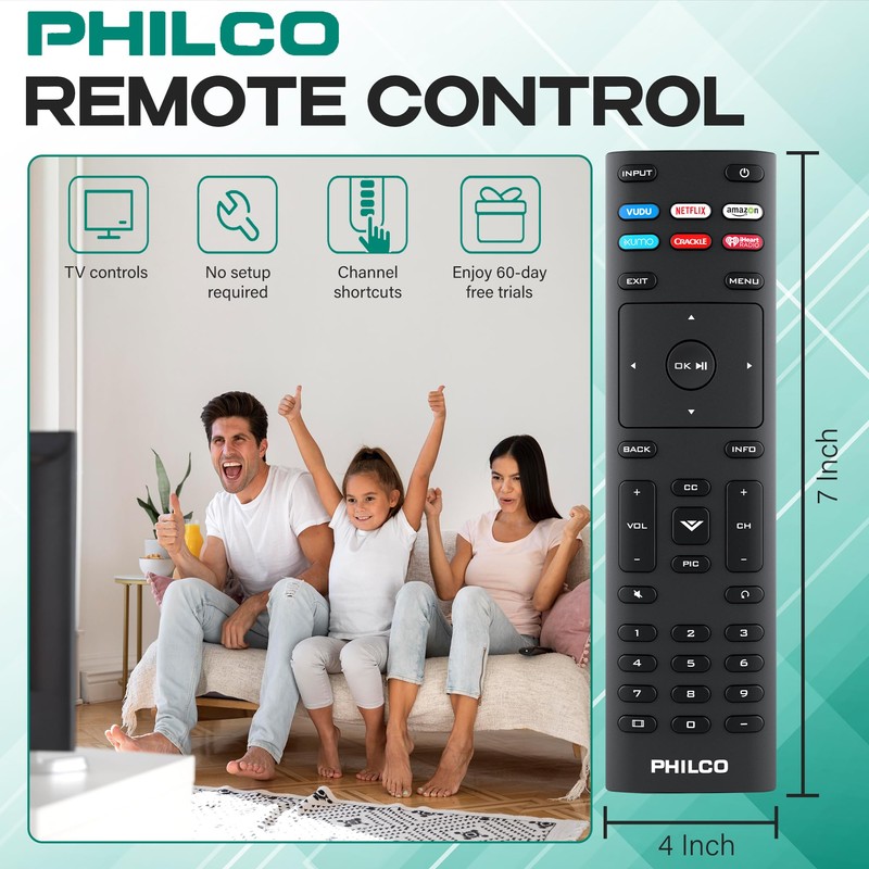 PHILCO Universal Remote Control for VIZIO Smart TV, XRT140 XRT136