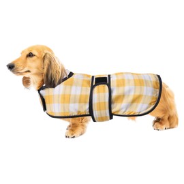 Dachshund Raincoat Corgi Raincoat Dogs Waterproof fit for Dachshunds Weiner Long Back Breeds with Reflective Stripe Great Coverage in Autumn Winter - Yellow Plaid - M
