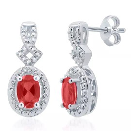 Unique Designs Oval Ruby and Diamond Accent 4 Piece Matching Set Earring Neclace Ring, Bangle
