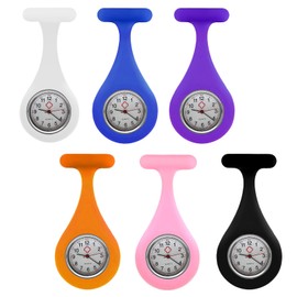 Tulov Pack of 6 Nurse Watches, Nurse Watch with Clip, Practical Heart Rate Monitor for Doctors and Nurses (Yellow & Pink & Purple & Blue & White & Black), Six colours