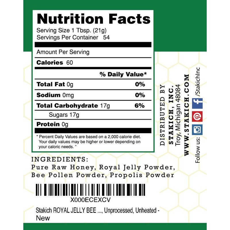 Stakich Royal Jelly, Bee Pollen, Propolis Raw Honey - Pure,