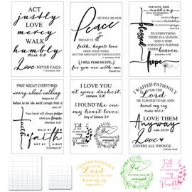 Geyee 8 Pcs Christian Bible Verse Clear Rubber Stamps for Crafting, 6 Sheets Christian Bible Verse Clear Rubber Stamp and 2 Pcs Acrylic Blocks for Birthday DIY Journal Card Making Scrapbooking Decor