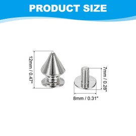 PATIKIL 12mm Studs for Clothing, 24 Sets Spikes for Clothes Studs and Spikes Leather Rivets Metal Cone Punk Spikes Screw Posts for Leather Jacket Crafting Crafts Fabric Shoes, Silver Tone