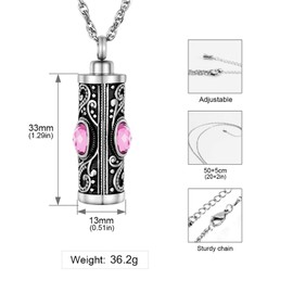XIUDA Crystal Cremation Urn Necklace for Ashes Keepsake Cremation Jewelry for Human Ashes Stainless Steel Memorial Pendant with Flower