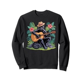 Cottagecore Aesthetic Mushroom Black Panther Playing Banjo Sweatshirt