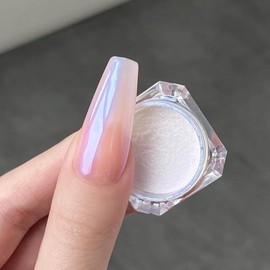 GAOY Chrome Nail Powder, Mirror Effect Pearlescent Shimmer Glitter Pigment Mermaid Aurora Nail Art Decorations, Pearl White - Color: Dreamy Moonlight