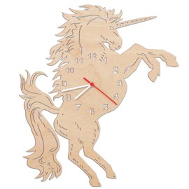 GRAVURZEILE Wooden Wall Clock for Children Unicorn Design Colourful Children's Wall Clock with Silent Movement for Girls and Boys in Various Colours Approx. 30 cm Natural Colour