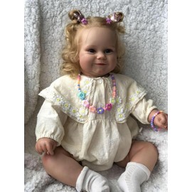 Wamdoll 24Inches Real Toddler Size Smiling Realistic Reborn Baby Doll in Soft Touch Vinyl, Real Life Newborn Princess Girl Collectible Art Dolls with Cloth Body