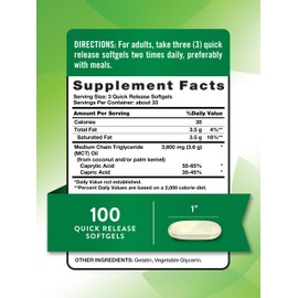 Nature's Truth MCT Oil Pills | 3600mg | 100 Softgels | Keto Friendly | with Caprylic & Capric Acid | Non-GMO and Gluten Free Supplement