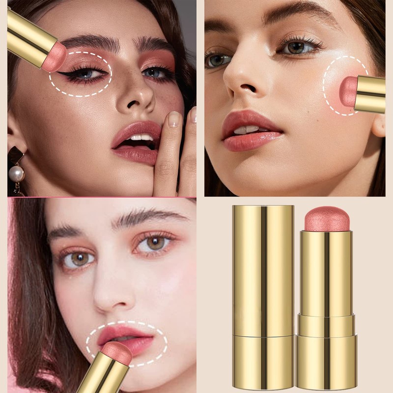 Cream Blush Stick,Cream Contour Stick,3-in-1 Cheek Blush & Lip Tint