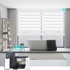 Changshade Motorized Zebra Blinds Smart Automatic with Remote for Windows Electric Power, Motorized Shades 85% Blackout Custom Size Work with Alexa, Google Home, Apple Homekit, SmartThings, White
