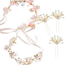 Samcos Hair Ornaments, Set of 3, Children, Flowers, Butterflies, Ribbon, Hair Accessory, Hair Clip, Hairpin, Headband, Hair Clip, Headdress (Pink)