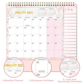 Desk Calendar 2025 - Desk Calendar 2025 UK from Jan. 2025 to Dec. 2025, 12 Month Desk Calendar 2025 UK with To Do List, 26.7 x 21.8 x 7.8 cm - Pink…