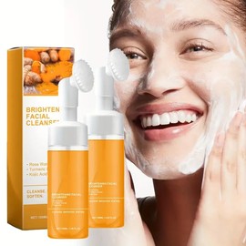 2 botellas de limpiador de cúrcuma, limpiador en espuma blanqueador, hidratante, suave y de limpieza profunda, adecuado para todo tipo de piel (100 ml