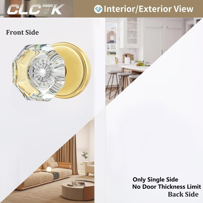 CLCTK 4 Pack Glass Dummy Door Knobs, Single Side Dummy