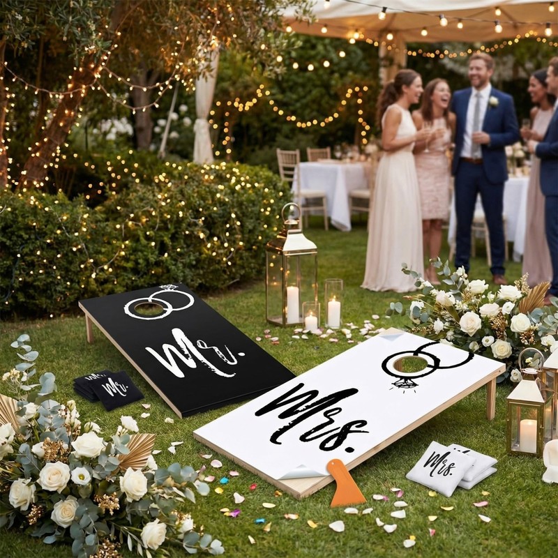 JolliLudo 11 Pcs Wedding Cornhole Set for Reception, Mr &