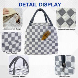 Mziart Cute Lunch Bag for Women Men, Aesthetic Lunch Bag Reusable Insulated Lunch Tote Bag Kawaii Lunch Box Container Waterproof Lunch Cooler Bag for Work Office Travel Picnic (Gray)