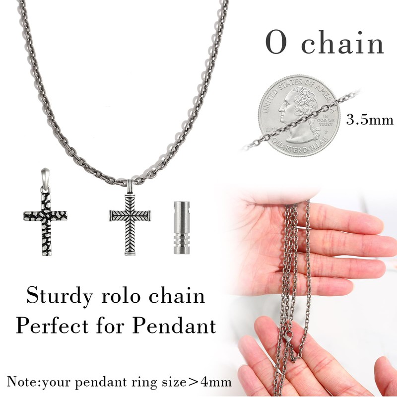 TGNEL 3.5mm Pure Titanium O Link Chain Rolo Cable Necklace