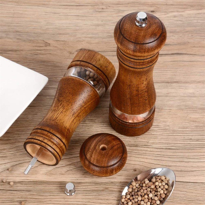 Haomacro Wood Salt and Pepper Grinder Set, Manual Mills with