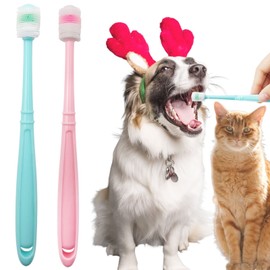 BLMHTWO 2 Pieces Cat Toothbrush, Small Dog Toothbrush 360-Degree Dog Toothbrush Small with Independent Transparent Packaging Box and PP Handle Silicone Dog Toothbrush for Small Dogs (Green and Pink)