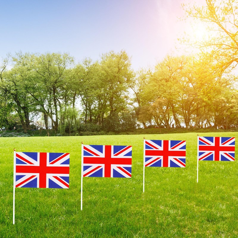100 Pcs British Stick Flags British Union Flags 5 x