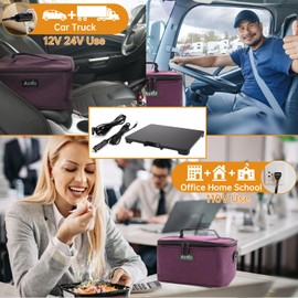Aotto - Calentador de alimentos portátil portátil mini horno portátil – 12 V, 24 V, 110 V, 3 en 1 fiambrera eléctrica calentada para cocinar y recalentar comidas en la oficina, coche, camión, viajes, hogar (morado oscuro)
