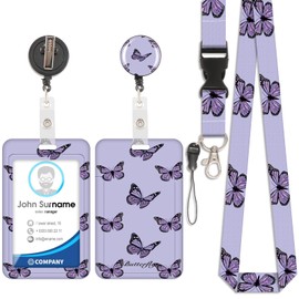 Purple Butterfly Ribbon Card Holder ID Card Holder with Lanyard, Removable Lanyard with Retractable Clip for Business Cards, Entrance Tickets, ID Cards