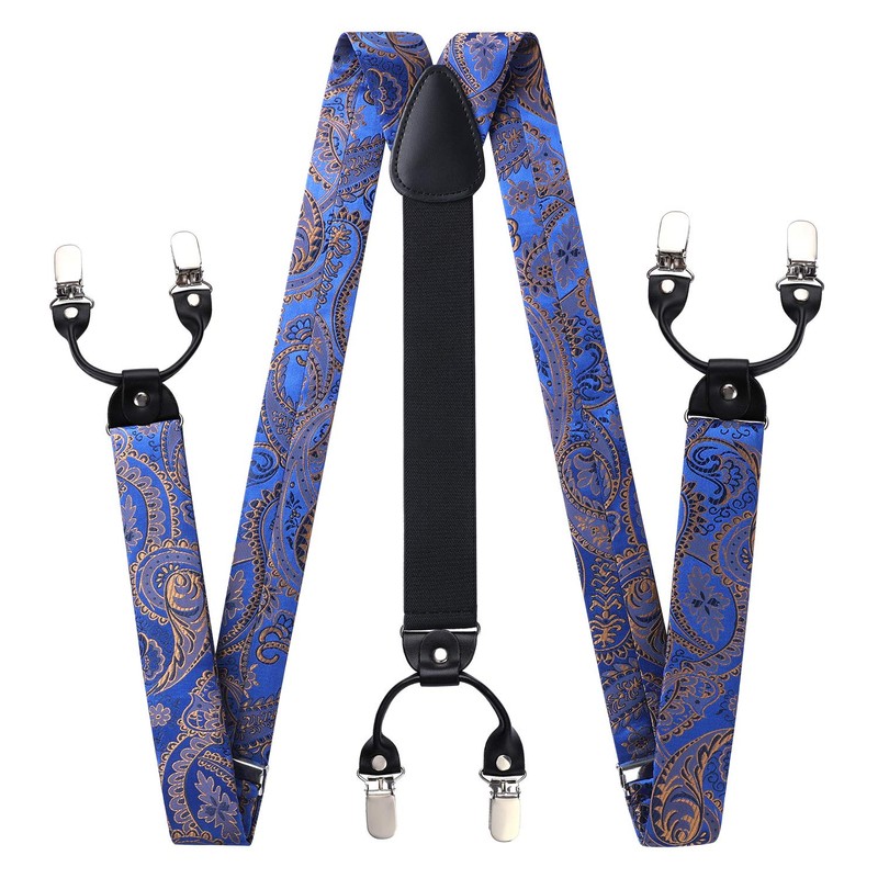 Hisdern Men's Braces, Wide Bow Tie and Pocket Handkerchief Set,