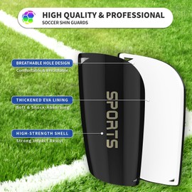 Football Shin Guards and Sleeves for Kids, Shin Pads and High Elastic Long Soccer Socks for 9-13 Years Boys Girls Children, Kids Football Socks for Football Games Leg Calf Protective Gear (Black)