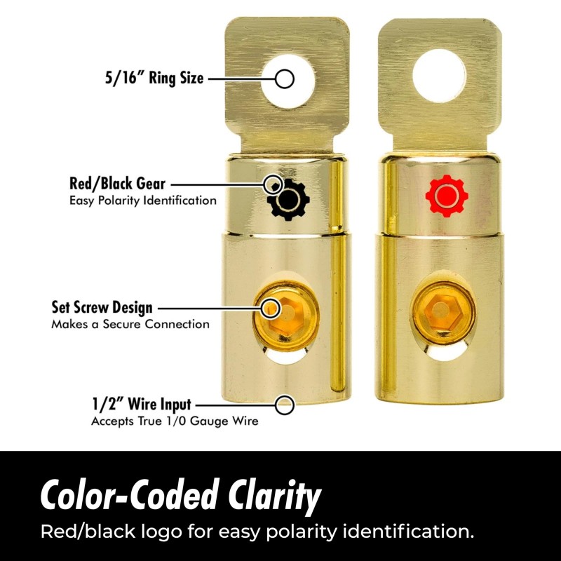 InstallGear 1/0 AWG Gauge Gold Ring Set Screw Battery Ring