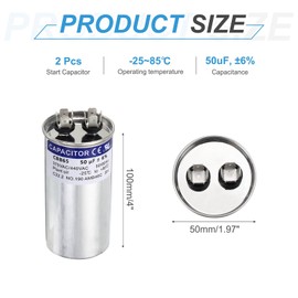 sourcing map 2Pcs 50MFD CBB65 Run Start Capacitor 50uF, 370/440V Round AC Capacitor for AC Motor Run, HVAC, Air Conditioner, Condenser Motors