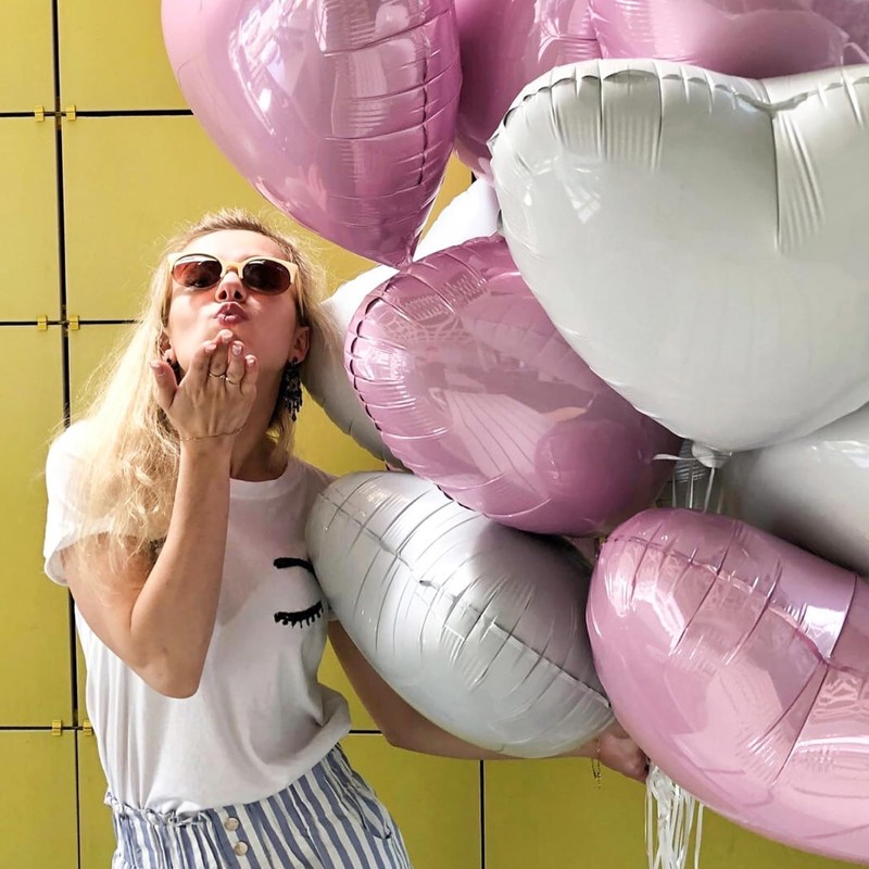 Biapian Pink Foil Heart Balloons, 10PCS Pink Heart Shape Balloons,