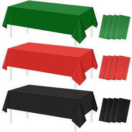 MASHAN 12Pcs Red Black Green Plastic Tablecloths, Disposable Rectangle Table Covers for Kwanzaa Black History Month Juneteenth and African American Festival Holiday Party Decorations,108 * 54inch