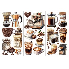 OLYCRAFT 3pcs/Set Coffee Rub on Transfers for Furniture and Crafts 6x12 inch Coffee Beans Furniture Decals Teapots Coffee Maker Transfer Stickers Rub on Decals for Wood Furniture Home Decoration