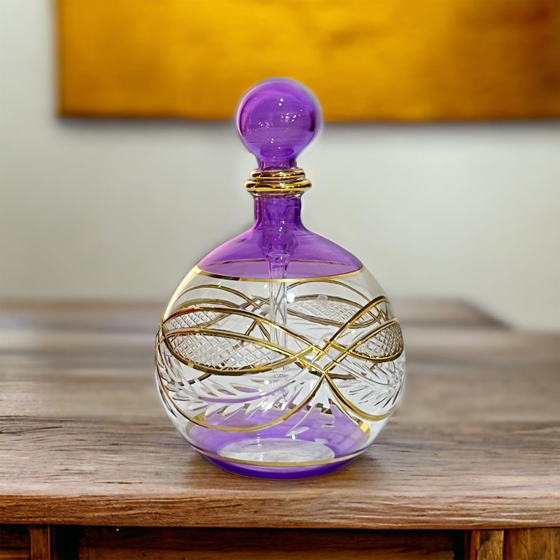 Les Trois Pyramides Hand-Blown Violet Perfume Bottle with 14K Gold