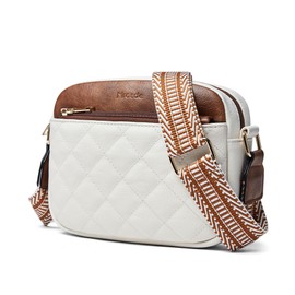 Mroede Quilted Crossbody Bags for Women 3-Pockets Crossbody Purses Vegan Leather Shoulder Handbags with Wide Strap