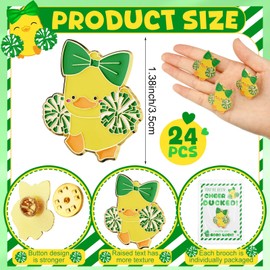 Quelay 24 Pack Cheer Team Gifts Bulk Cheerleader Duck Pins Brooches You've Been Cheer Ducked Tags Team Inspirational Gift Accessories for Teammates(Green)