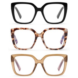 DOOViC 3 Pack Oversized Reading Glasses for Women Blue Light Blocking Square Stylish Computer Readers +1.00 Strength