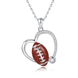 APOTIE Sterling Silver Football Pendant Necklace - Hypoallergenic Sports Jewelry Gifts for Women Sports Lovers (Rugby Football)