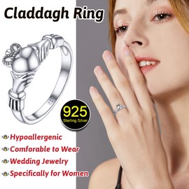 Love Claddagh Rings for Female Sterling Silver Irish Friendship Love Jewelry