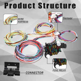 ROADGIVE 21 Circuit 17 Fuses Wiring Harness Kit, Universal Extra Long Automotive Wire Harness Compatible with GM Chevy Mopar Hotrods Ratrods Chrysler