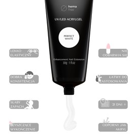 INLAQ® Acrylic Gel for Nail Extension Perfect White 30 ml - Premium Polygel for Gel Nails - Nail Extender Gel UV/LED - Building Acrylic Nail Gel - Poly Nail Gel