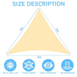 Triangular Waterproof Awning 3 x 3 x 3 m Weather Protection Sun Protection PES Polyester with UV Protection for Patio Balcony Garden Outdoor Sand Beige